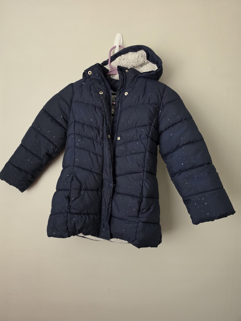 Girls' Navy Quilted Puffer Jacket with Hood
